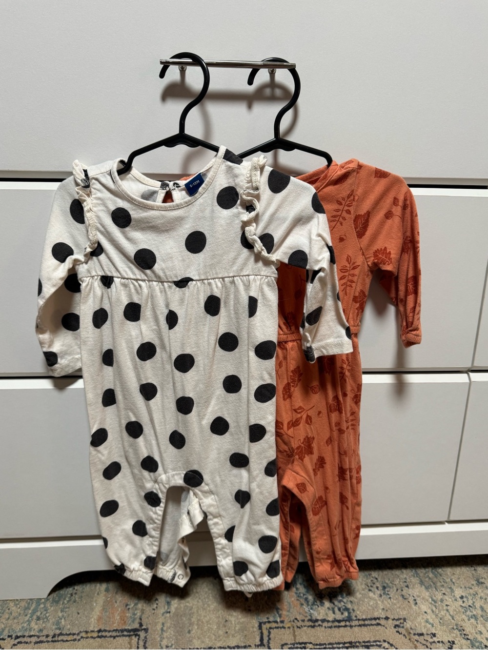Polka Dot Cotton Baby Romper & Rust Floral Romper Set